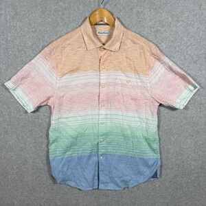 Tommy Bahama Mens Medium Linen Blend Ombre Stripe Short Sleeve Button Up Shirt
